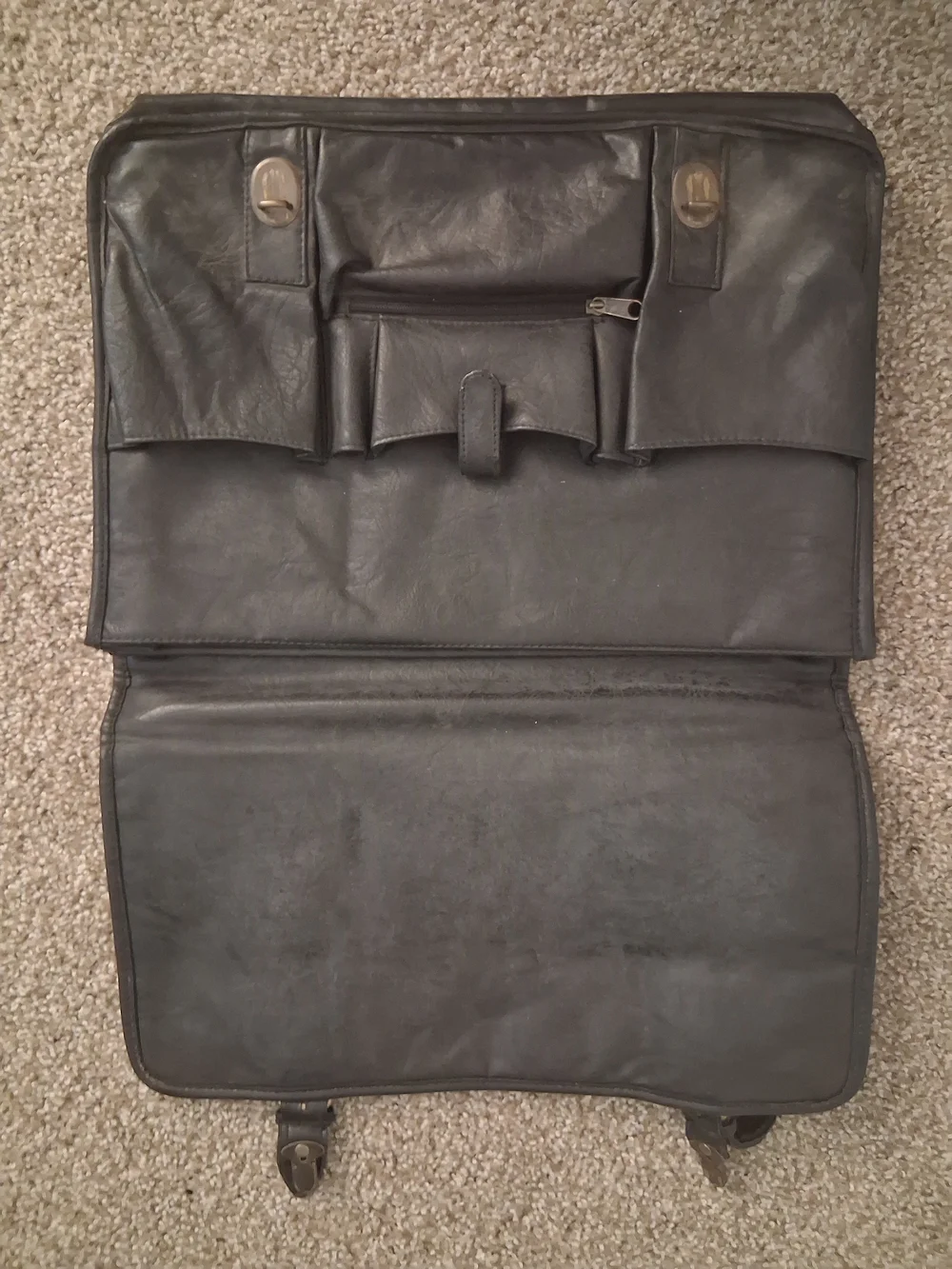Black Leather Messenger Briefcase for Men